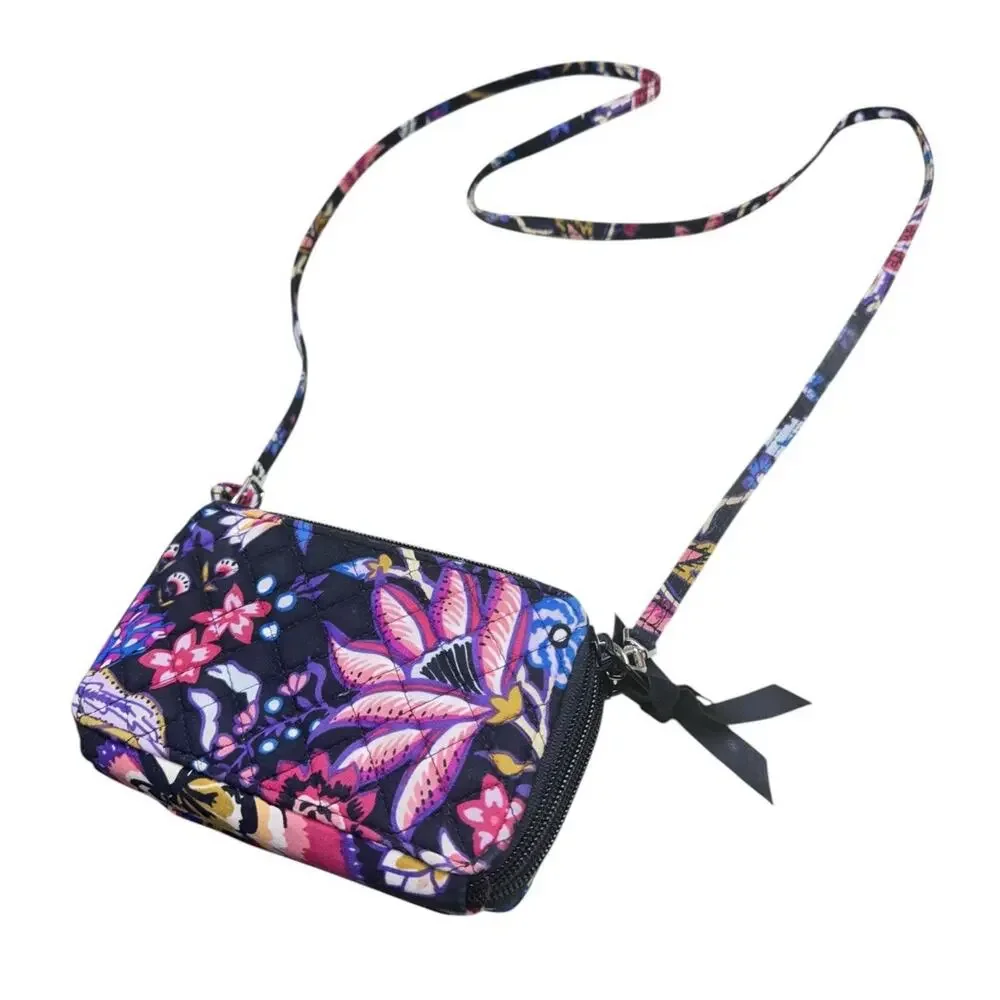 Vera Bradley Foxwood Multicolor Floral APO Black All-In-One Crossbody Wallet